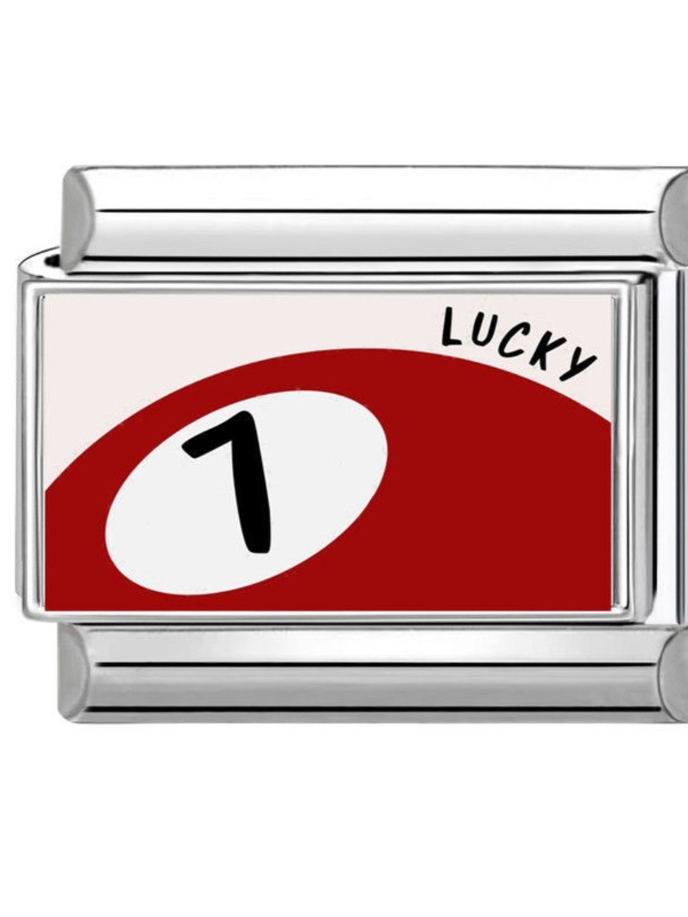 Lucky Number 1 Italian Charm Bracelet Link in Silver & Red Pool Ball